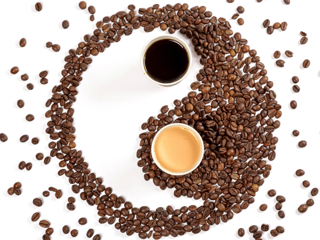 Инь и янь из кофейных зерен на белом фоне