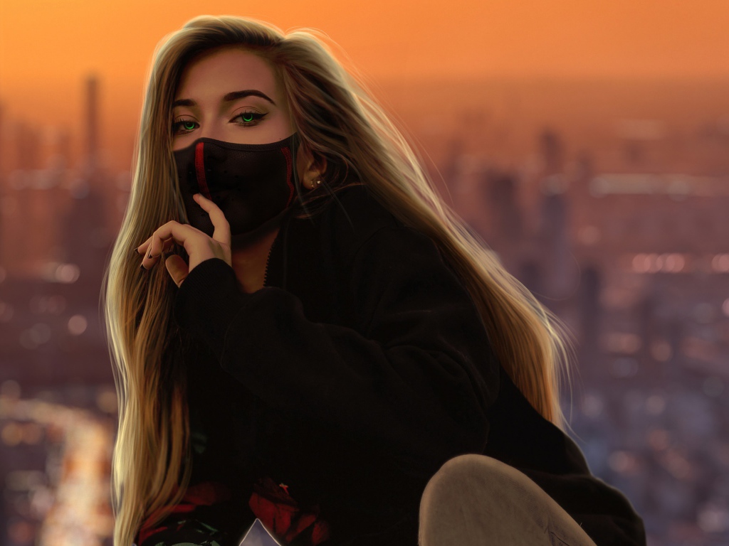 Девушка 3д в черной маске 