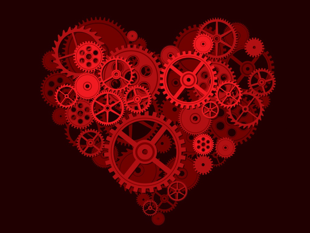 Big red heart made of gears
