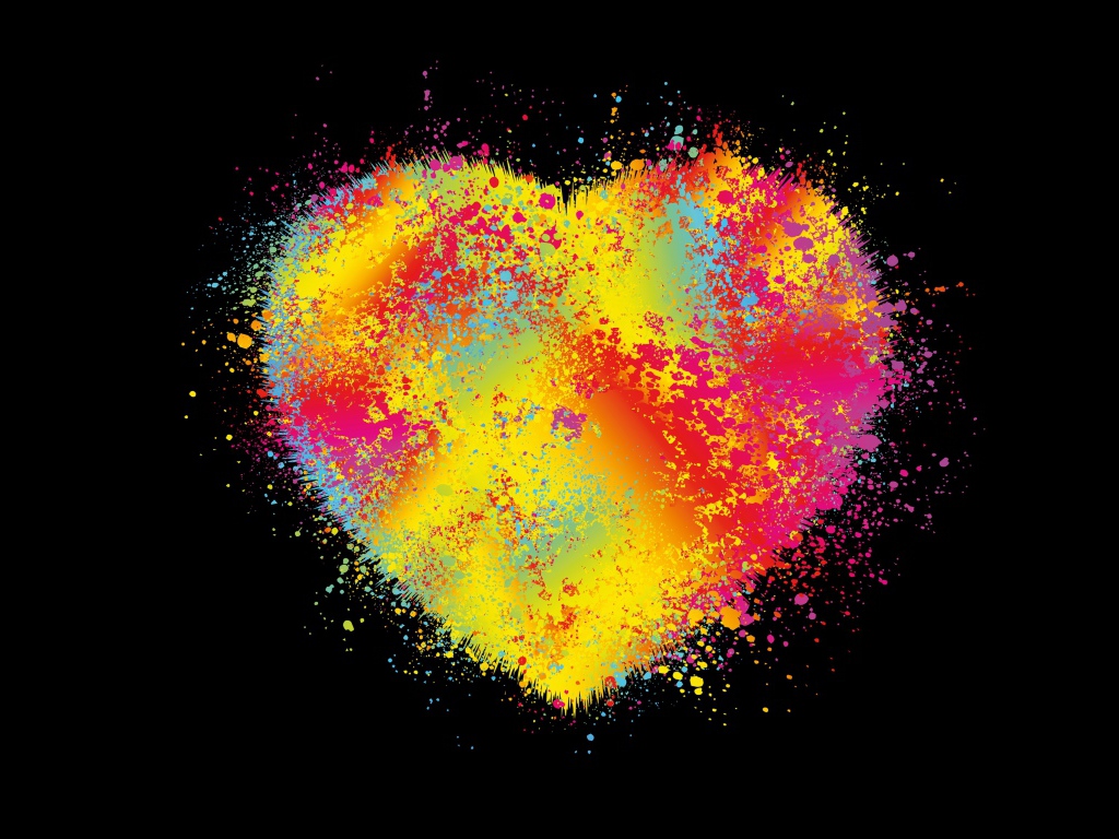 Красочное разноцветное сердце на черном фоне