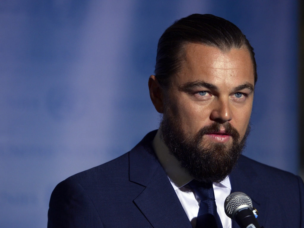 Legendary actor Leonardo DiCaprio with microphone