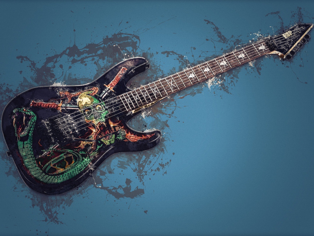 Электрогитара с рисунком на синем фоне