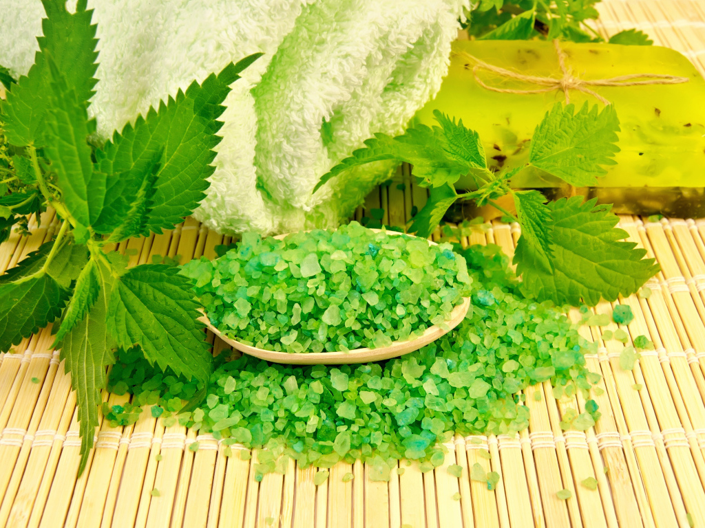 Зеленая морская соль, красива и полотенце для SPA