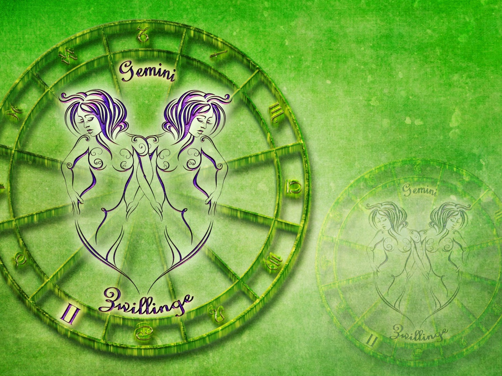 Знак зодиака близнецы на зеленом фоне