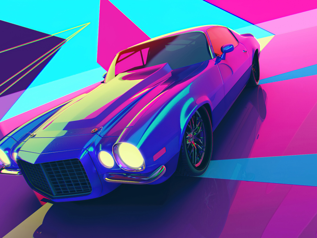 Автомобиль 3д на разноцветном фоне