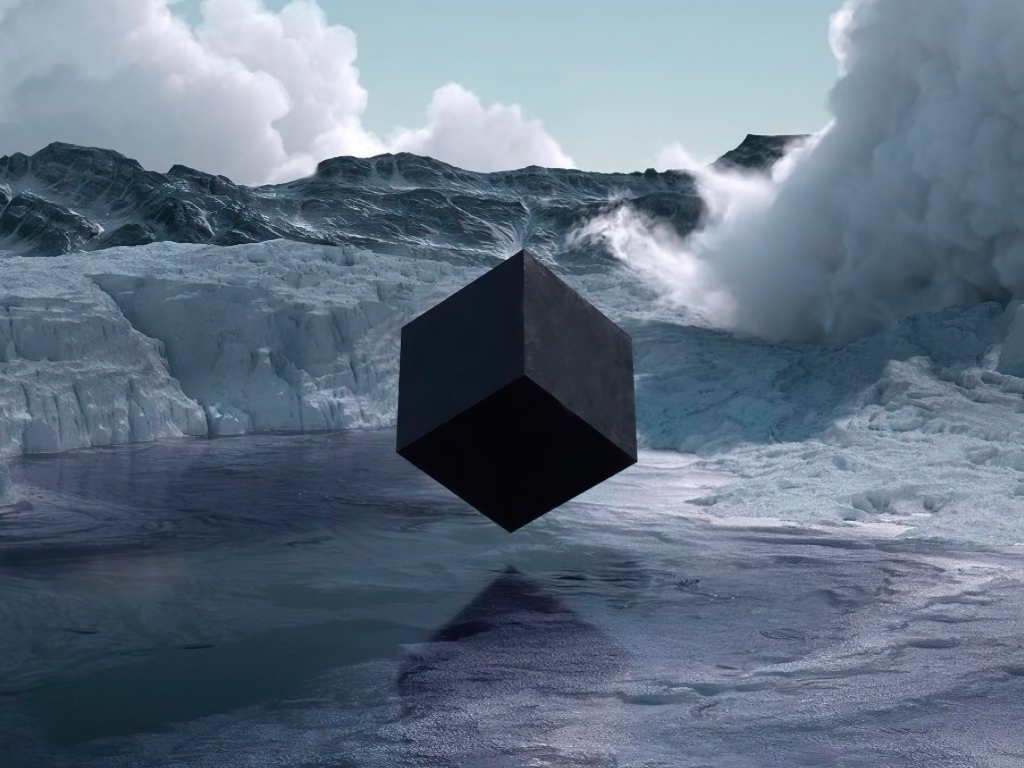 Большой черный куб над водой