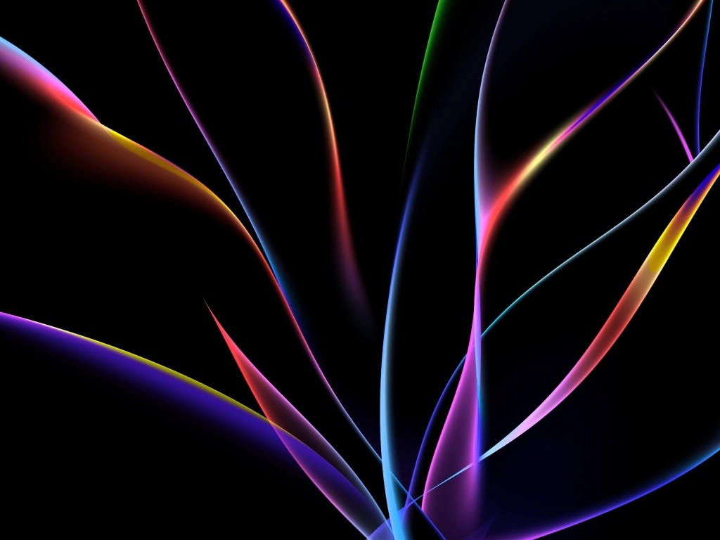 Разноцветные неоновые волны на черном фоне