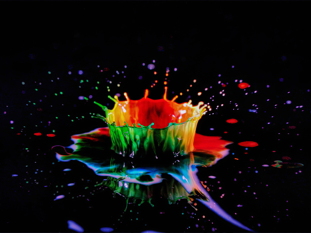 Брызги разноцветной краски на черном фоне 3д графика