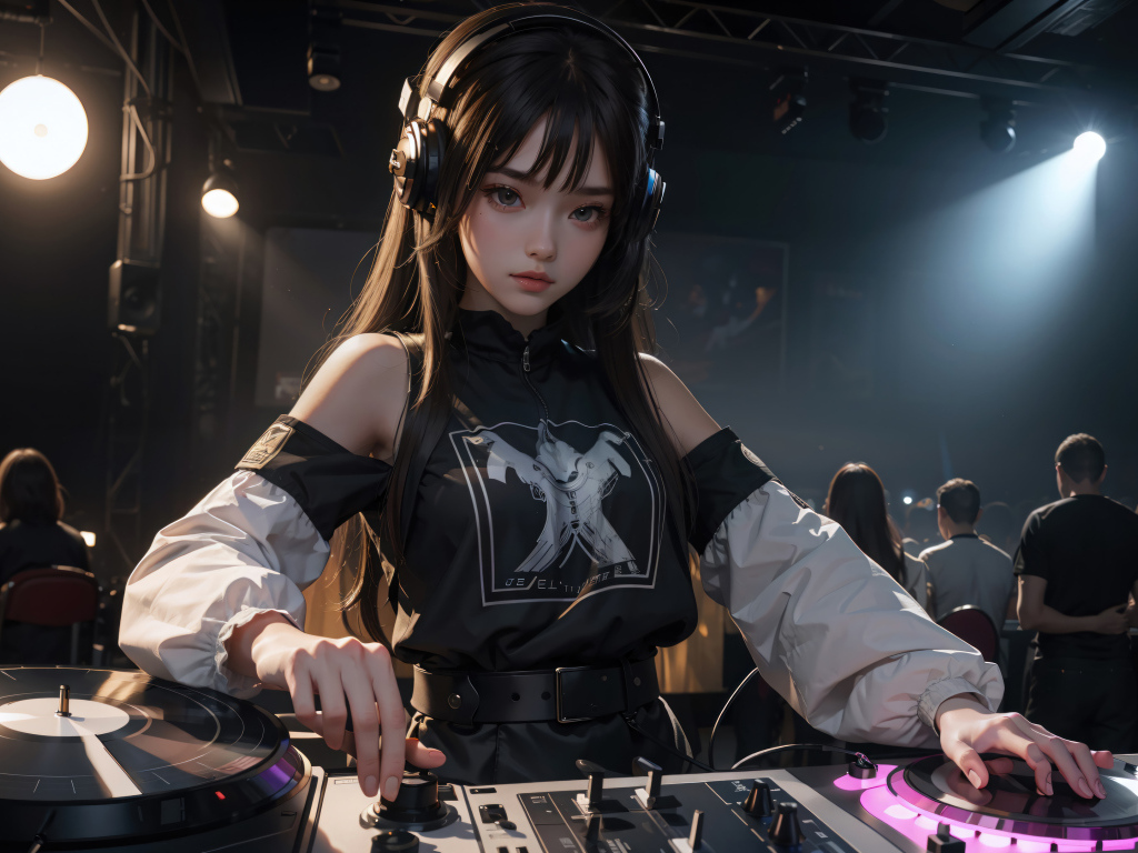 Девушка аниме за диджейским пультом