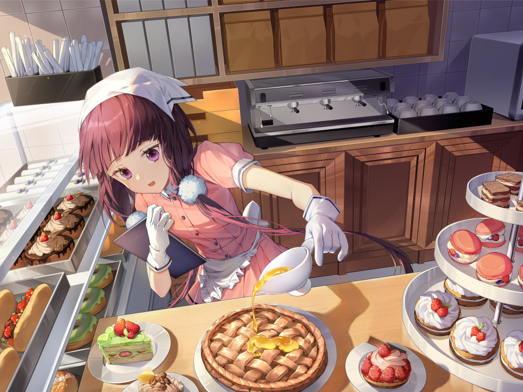 Девушка аниме готовит сладости на кухне