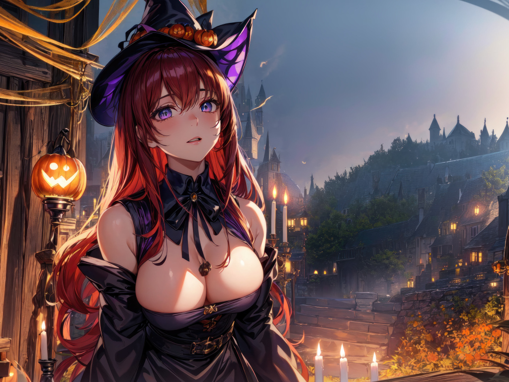 Девушка аниме в костюме ведьмы