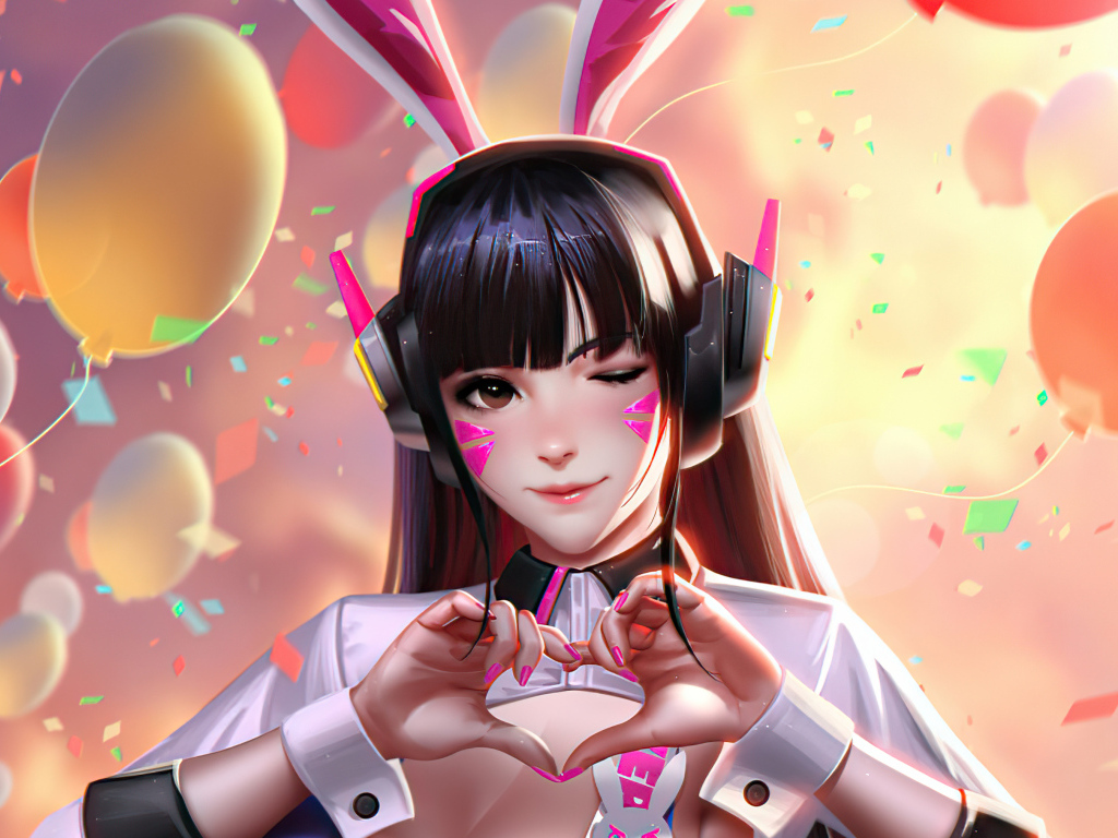 Девушка аниме показывает руками сердце