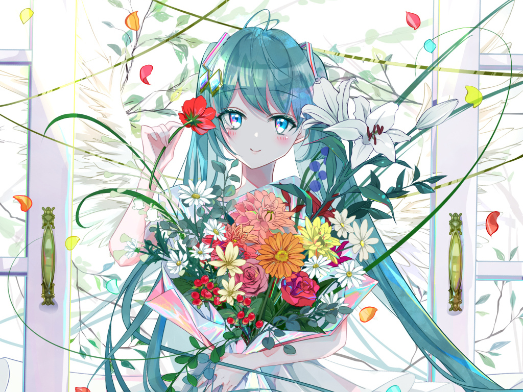 Девушка аниме с голубыми волосами Hatsune Miku