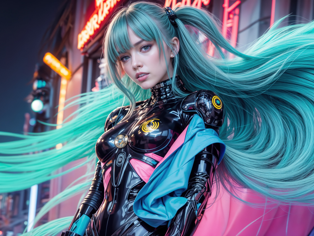 Девушка аниме с длинными голубыми волосами