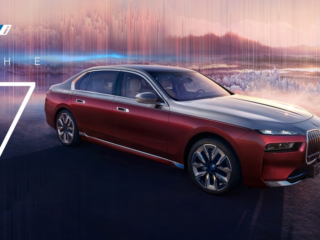 Красный новый автомобиль BMW I7