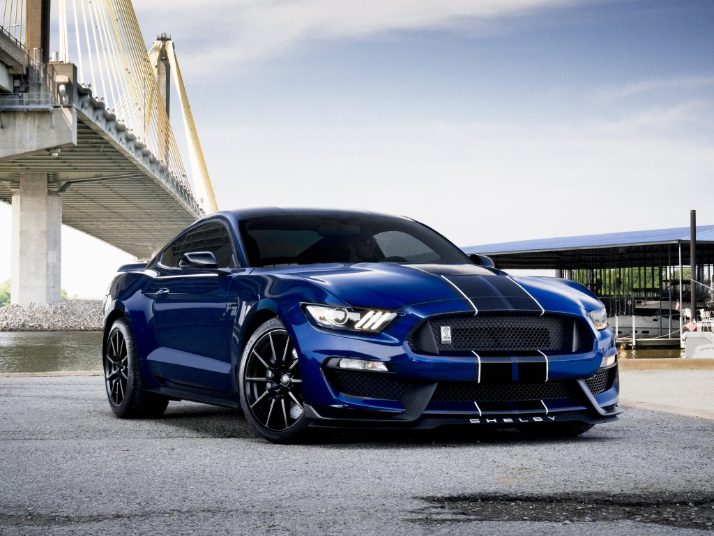 Автомобиль Ford Shelby GT350 у моста