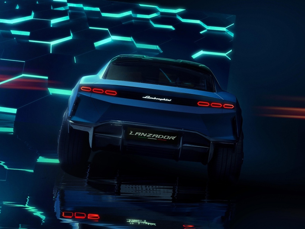 Вид сзади на автомобиль Lamborghini Lanzador Concept EV