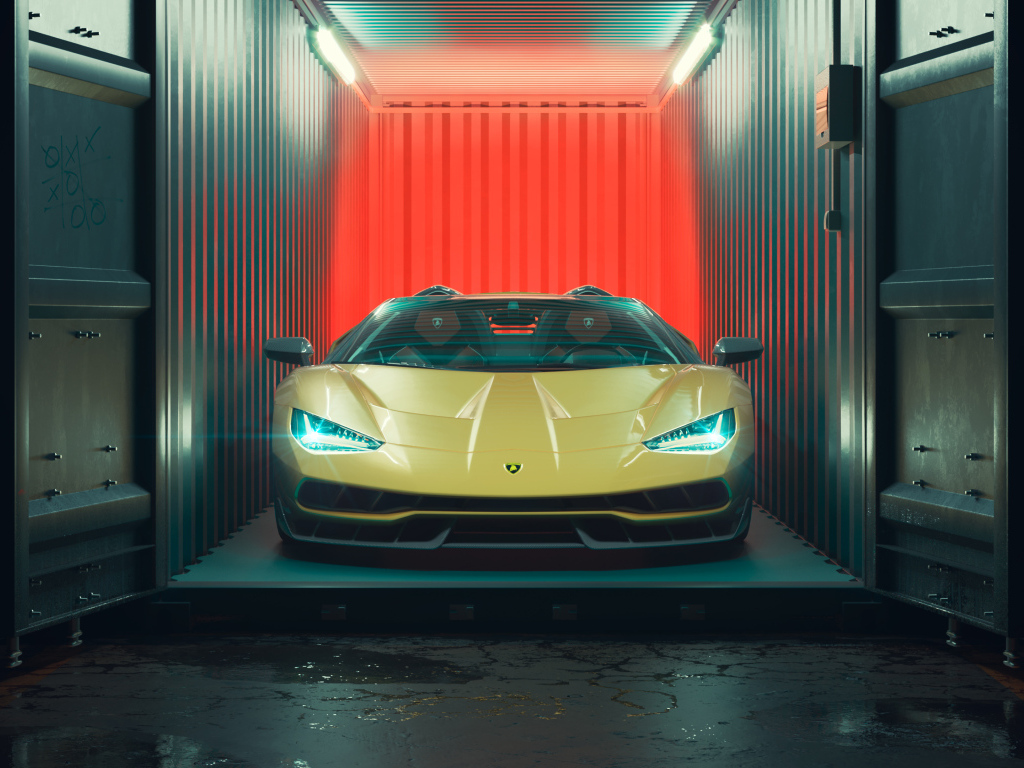Желтый Lamborghini Centenario Roadster в гараже