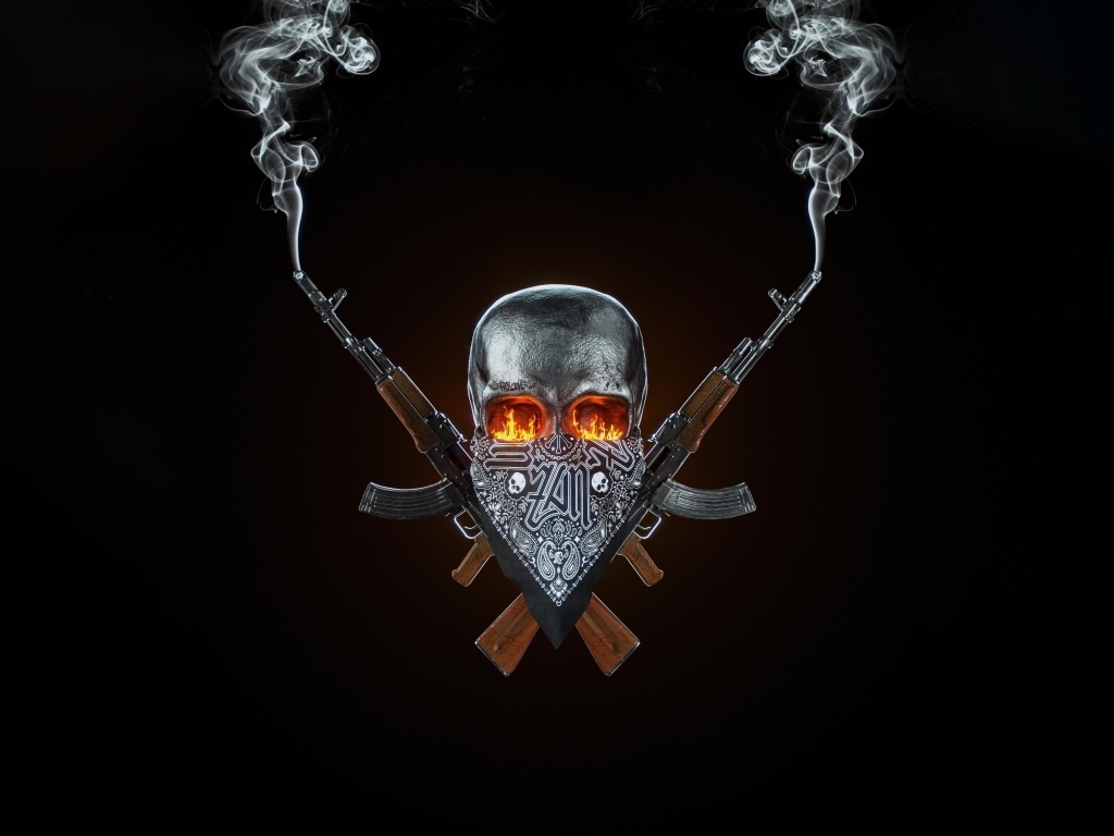 Череп и автоматы на черном фоне