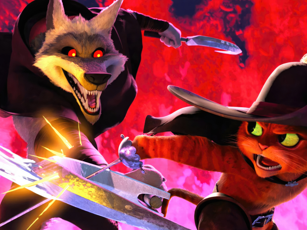 Битва волка с котом мультфильм Кот в сапогах 2: Последнее желание