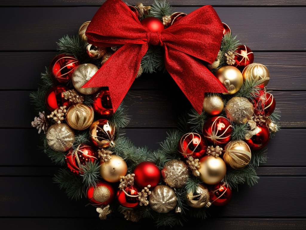 Рождественский венок с красным бантом