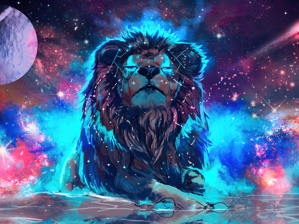 Нарисованный лев на фоне неба