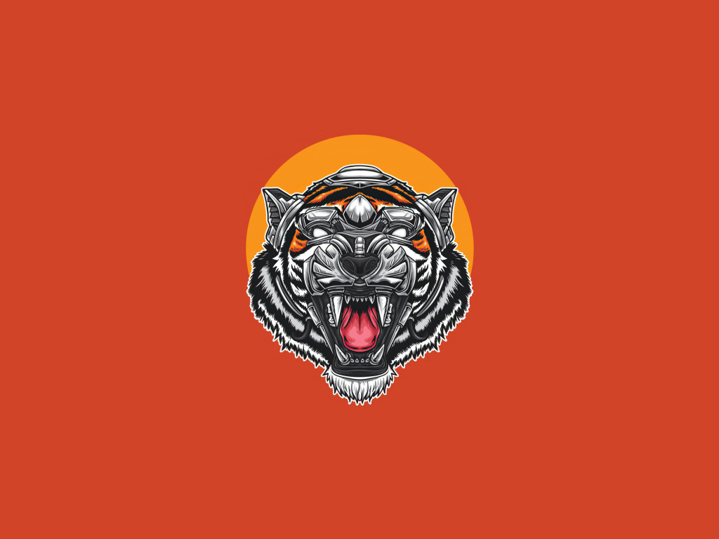 Нарисованная голова тигра на оранжевом фоне