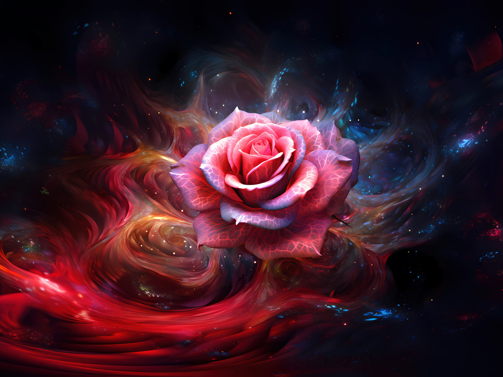 Красивая розовая роза на фантастическом фоне