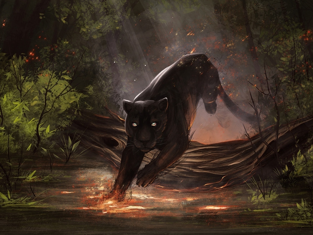 Черная пантера в волшебном лесу