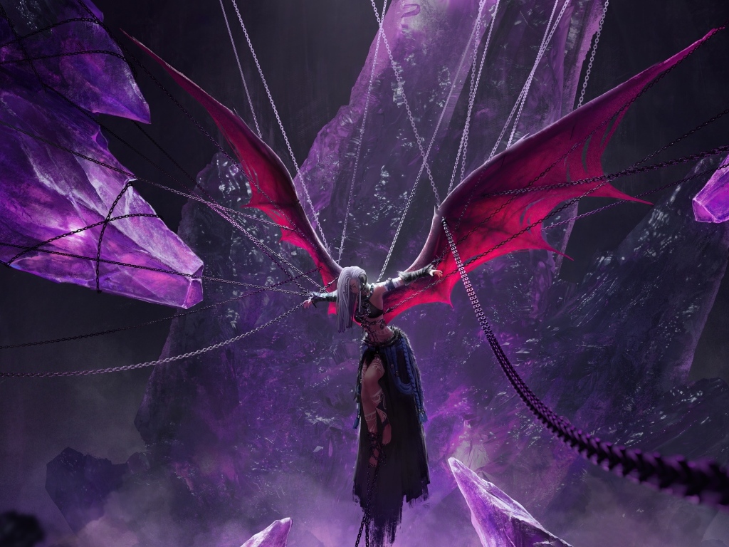 Девушка демон прикована к цепям