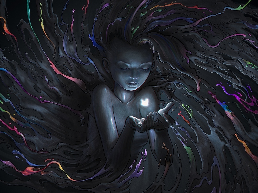 Фантастическая девушка в каплях краски