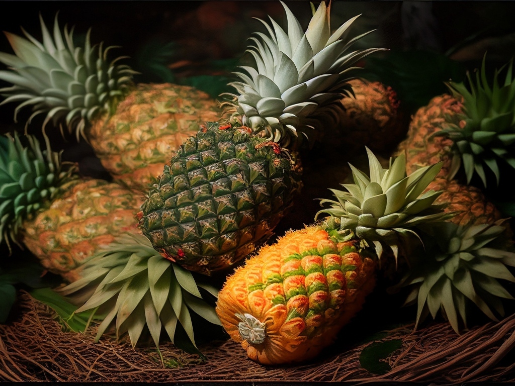 Много спелых ананасов крупным планом