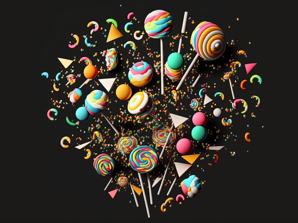 Много разноцветных сладких конфет на черном фоне