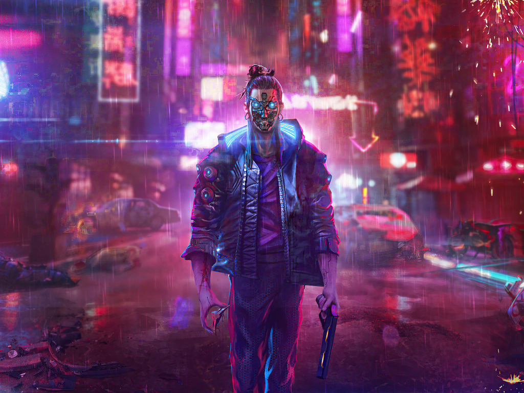 Мужчина робот из компьютерной игры Cyberpunk 2077