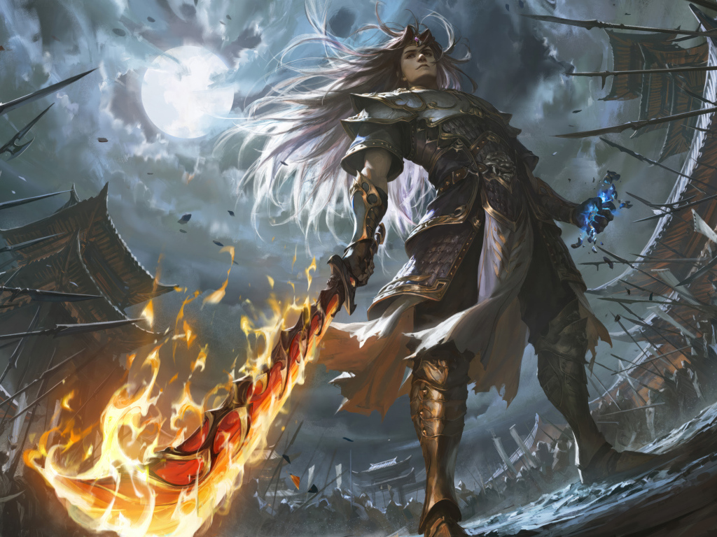 Мужчина воин с огненным мечом