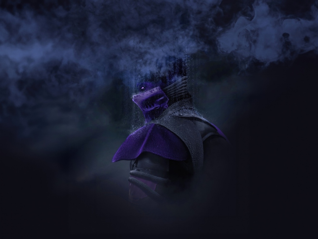 Персонаж Саб Зиро в дыму на черном фоне