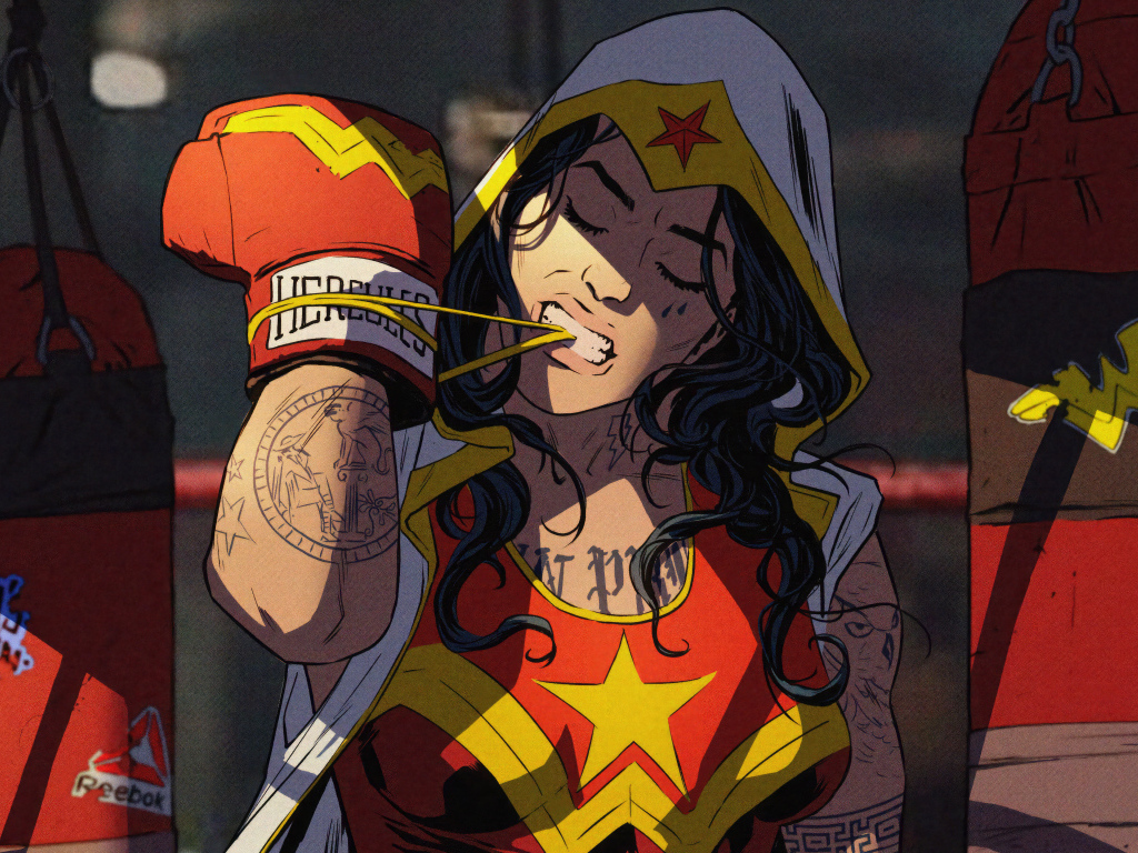 Девушка супергерой в боксерских перчатках