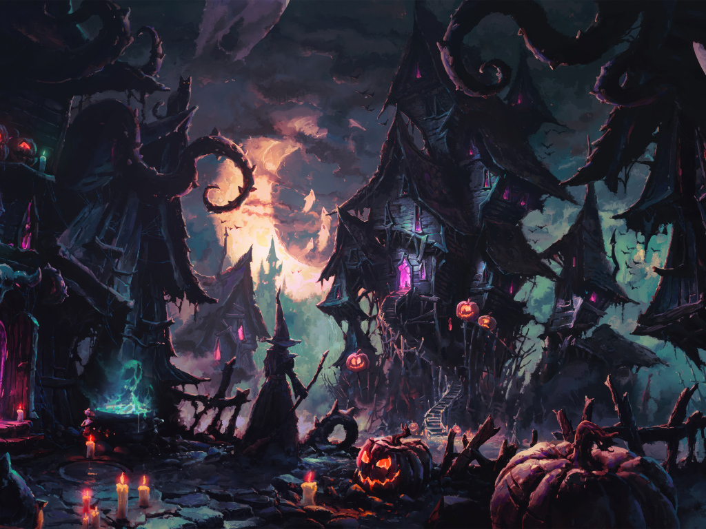 Зловещие черные дома с тыквами