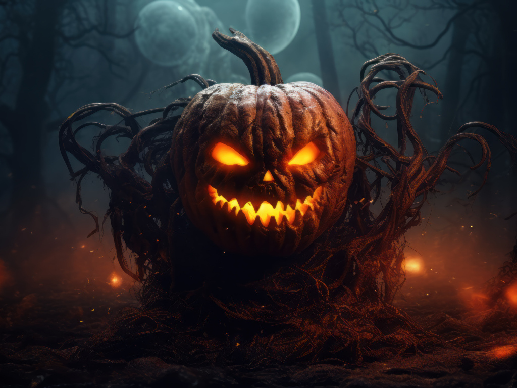 Зловещая улыбка светящейся тыквы