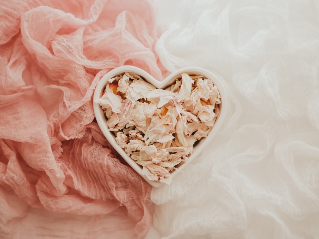 Коробка в форме сердце с сухими лепестками