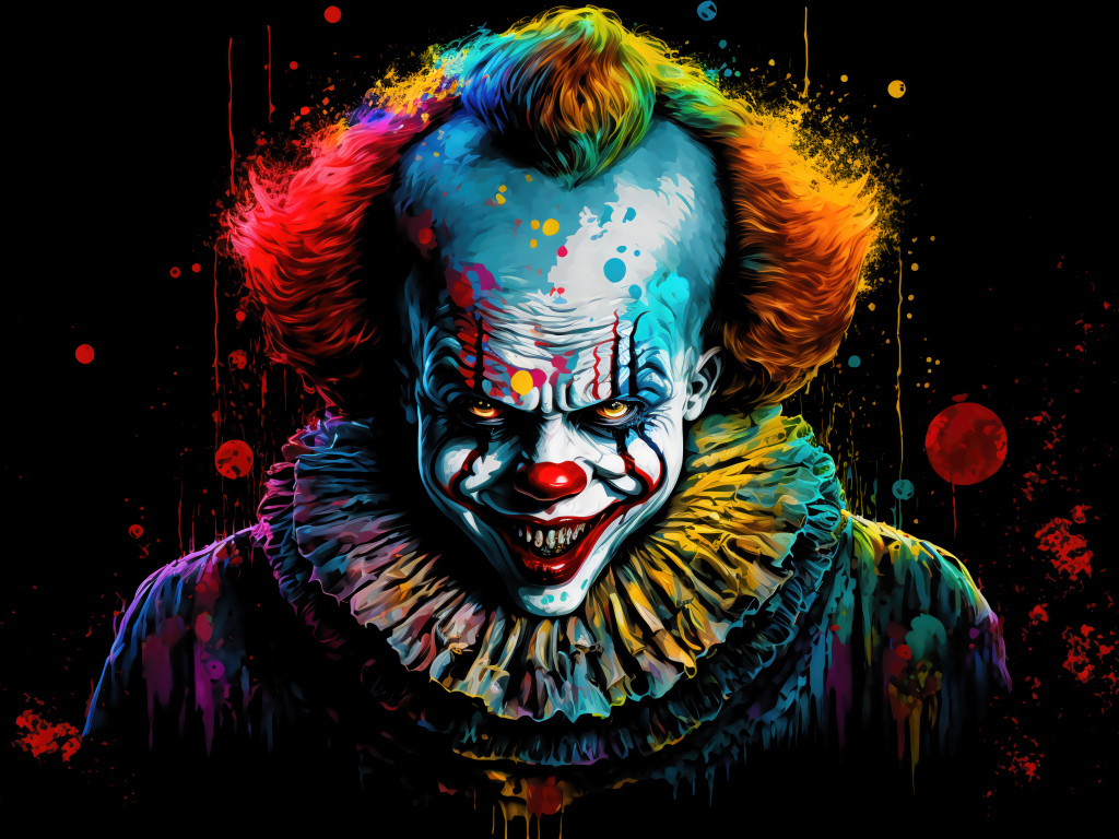 Нарисованный разноцветный страшный клоун