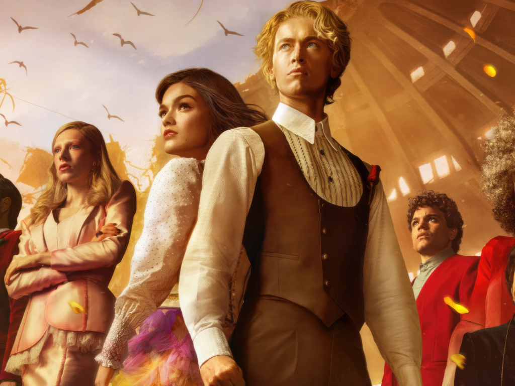 Постер с главными персонажами фильма  Голодные игры: Баллада о змеях и певчих птицах, 2023