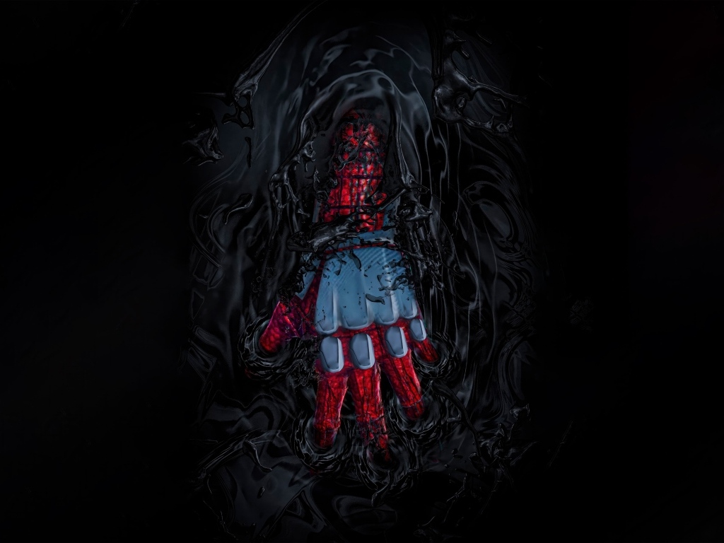 Рука Спайдермена погружается в черную массу