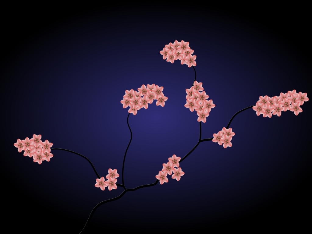 Нарисованные розовые цветы на синем фоне