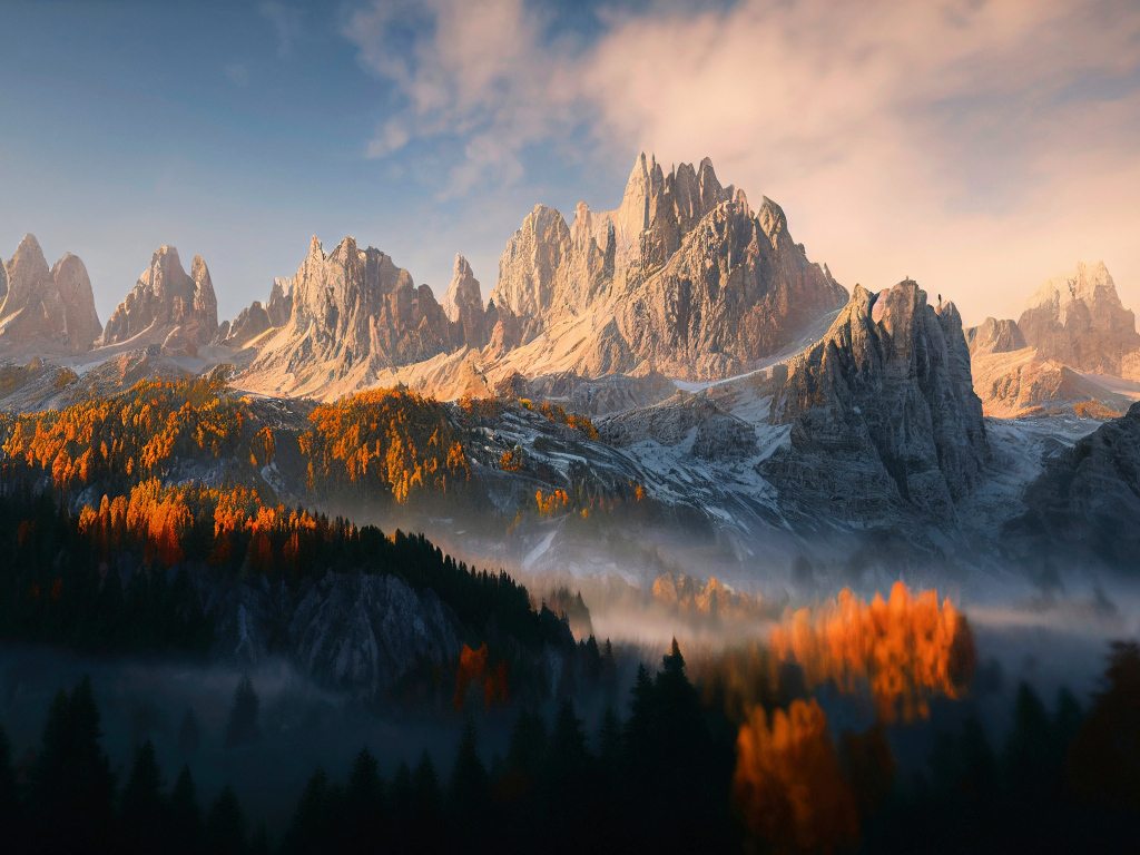 Красивый горный пейзаж в лучах солнца