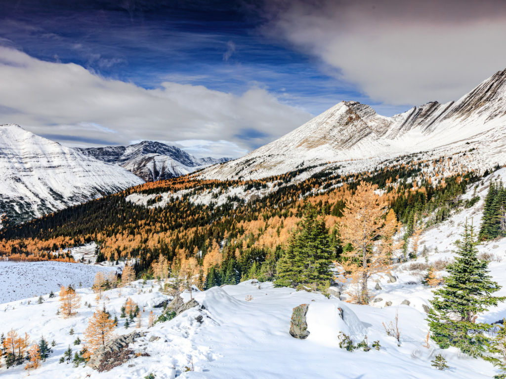 Красивый вид на холодные заснеженные горы