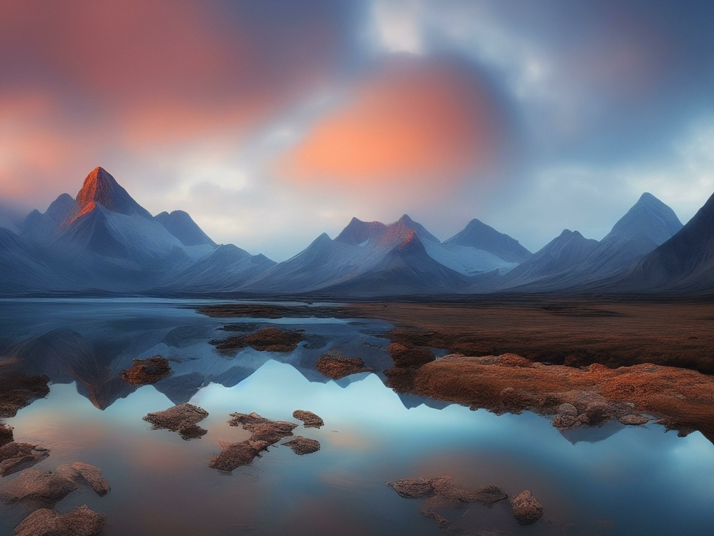 Холодное озеро в горах на рассвете