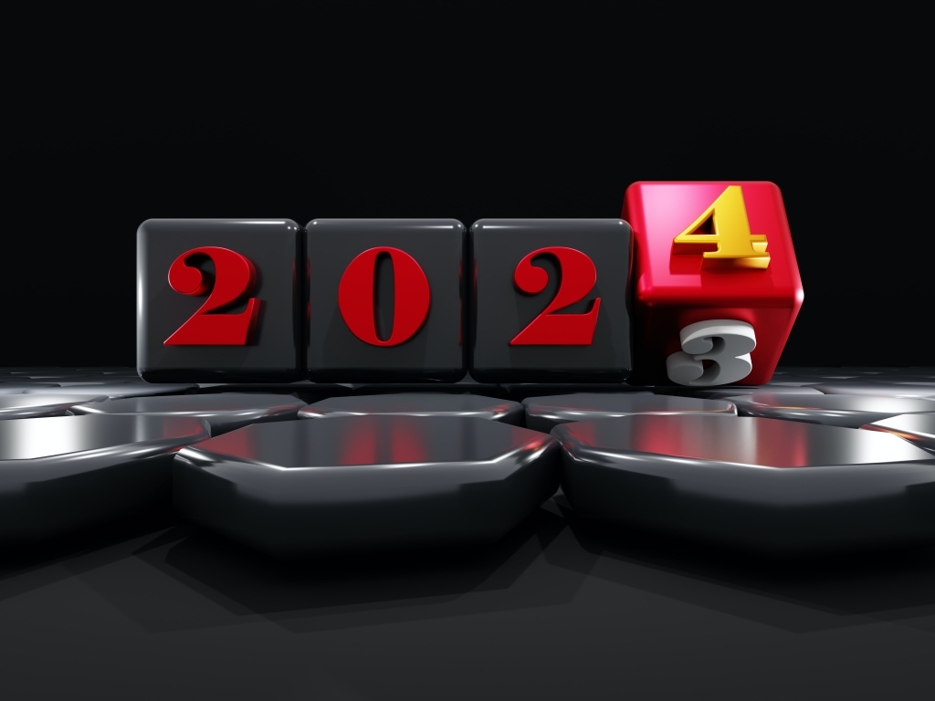 Кубы с цифрами 2024 на черном фоне