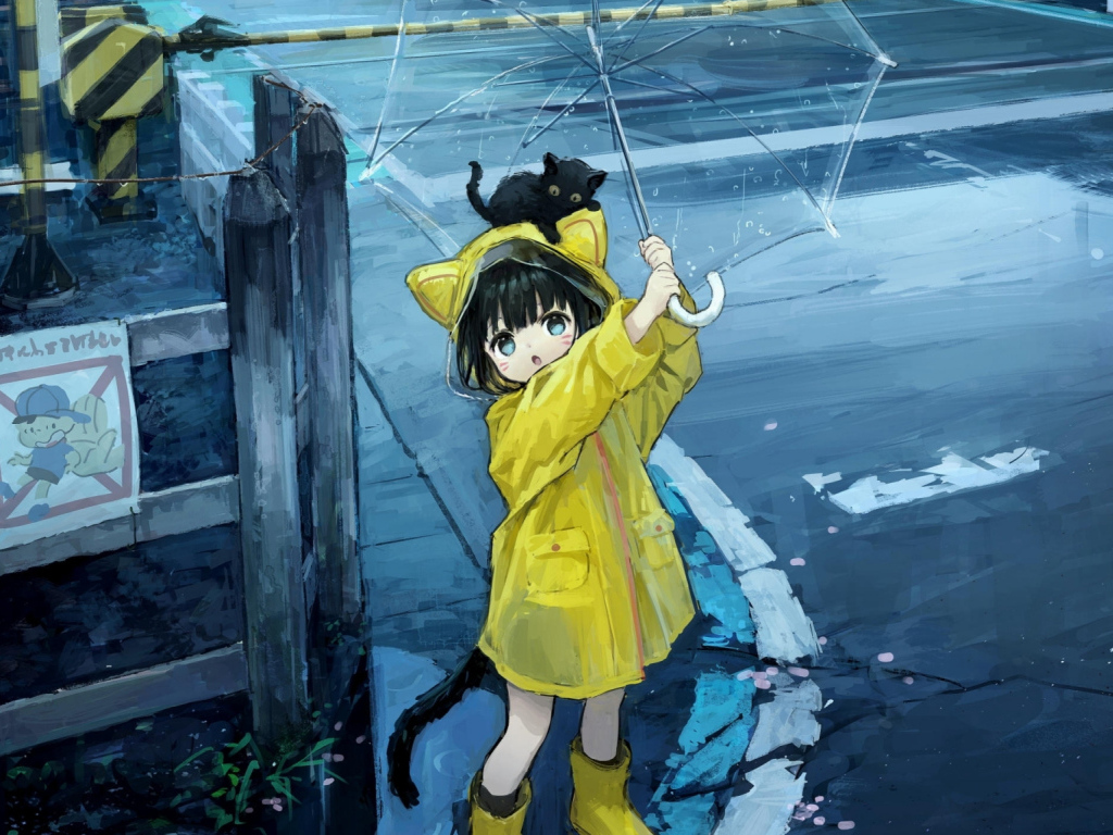 Маленькая девочка аниме с зонтом