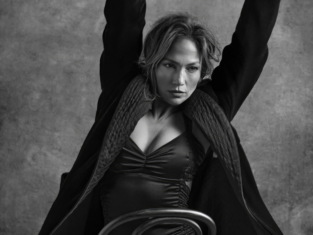 Черно-белое фото актрисы Дженнифер Лопес